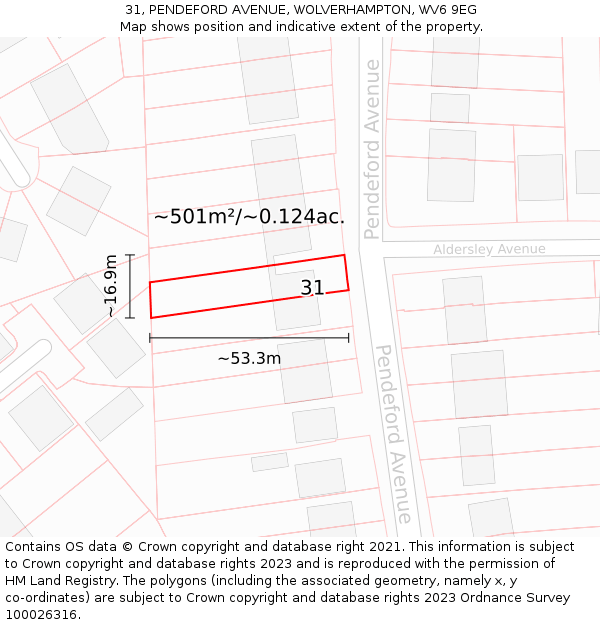 31, PENDEFORD AVENUE, WOLVERHAMPTON, WV6 9EG: Plot and title map
