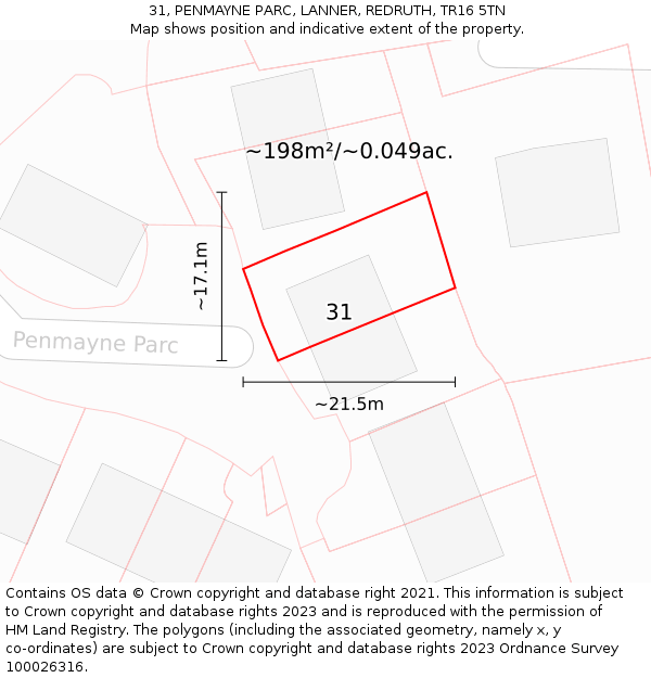 31, PENMAYNE PARC, LANNER, REDRUTH, TR16 5TN: Plot and title map