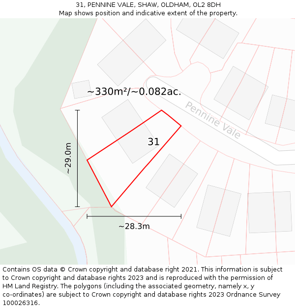 31, PENNINE VALE, SHAW, OLDHAM, OL2 8DH: Plot and title map