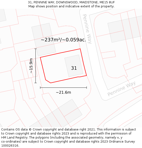 31, PENNINE WAY, DOWNSWOOD, MAIDSTONE, ME15 8UF: Plot and title map