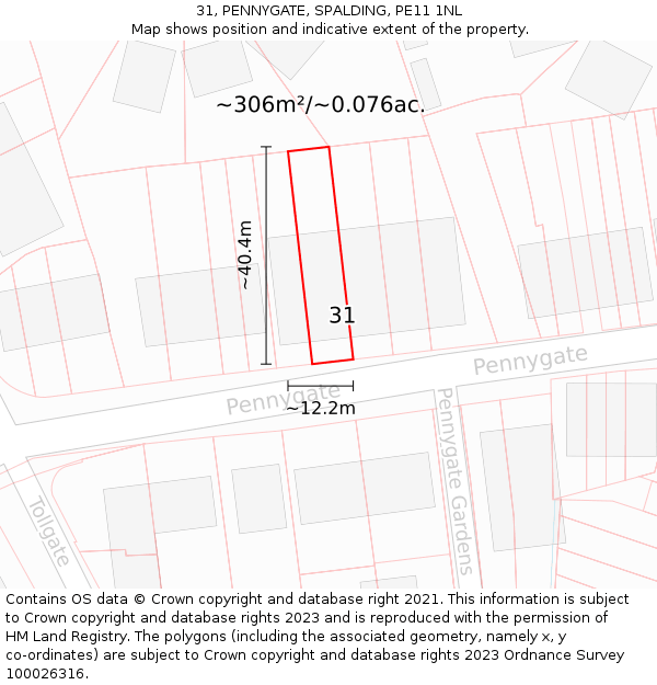 31, PENNYGATE, SPALDING, PE11 1NL: Plot and title map