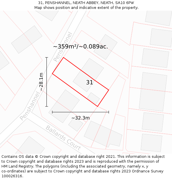 31, PENSHANNEL, NEATH ABBEY, NEATH, SA10 6PW: Plot and title map