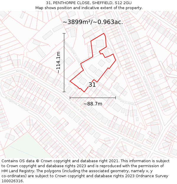 31, PENTHORPE CLOSE, SHEFFIELD, S12 2GU: Plot and title map
