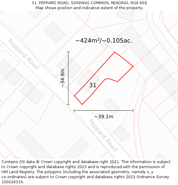 31, PEPPARD ROAD, SONNING COMMON, READING, RG4 9SS: Plot and title map