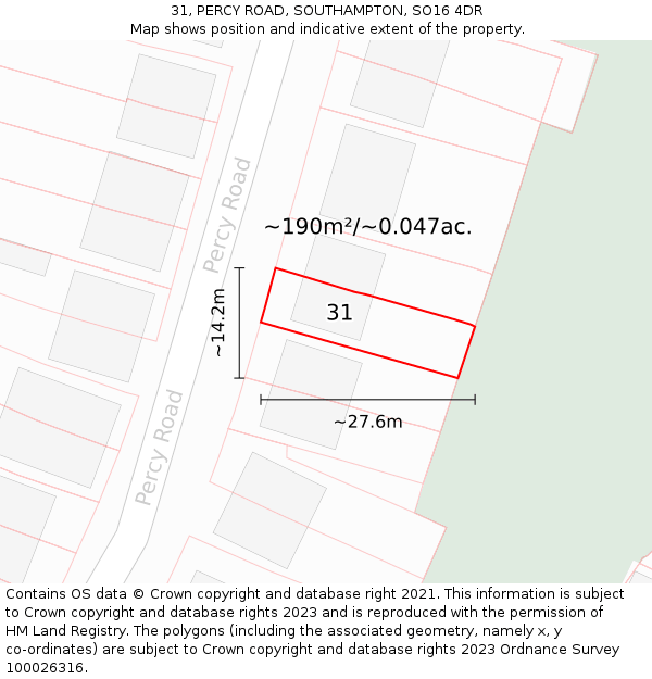 31, PERCY ROAD, SOUTHAMPTON, SO16 4DR: Plot and title map