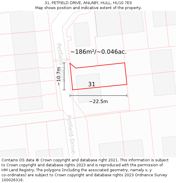 31, PETFIELD DRIVE, ANLABY, HULL, HU10 7ES: Plot and title map