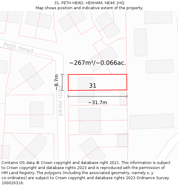 31, PETH HEAD, HEXHAM, NE46 1HQ: Plot and title map