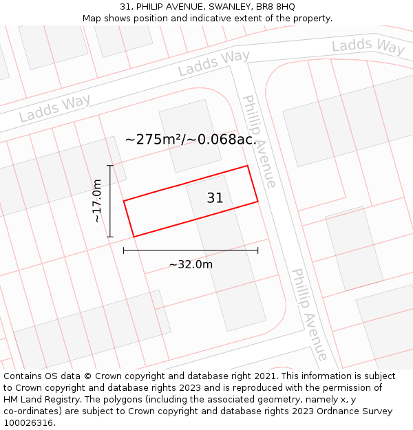 31, PHILIP AVENUE, SWANLEY, BR8 8HQ: Plot and title map