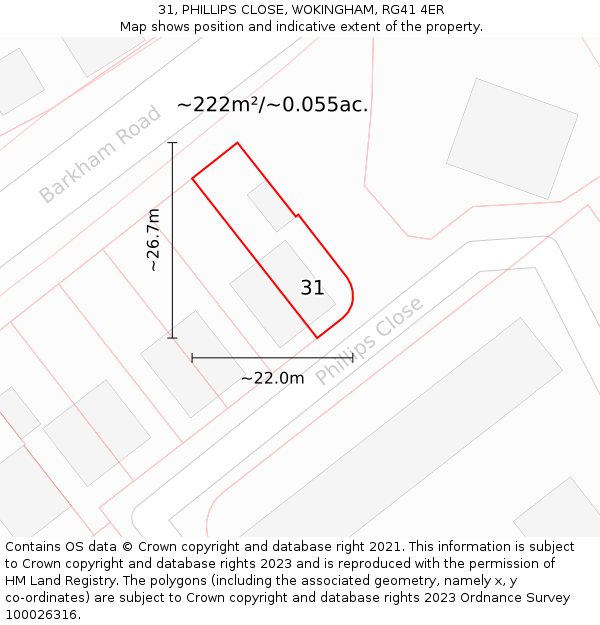 31, PHILLIPS CLOSE, WOKINGHAM, RG41 4ER: Plot and title map