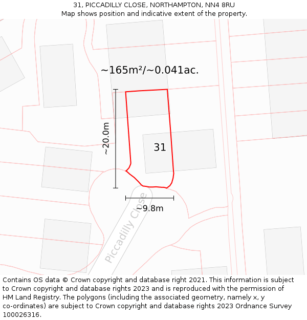 31, PICCADILLY CLOSE, NORTHAMPTON, NN4 8RU: Plot and title map