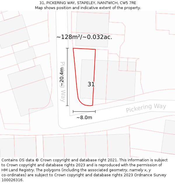 31, PICKERING WAY, STAPELEY, NANTWICH, CW5 7RE: Plot and title map