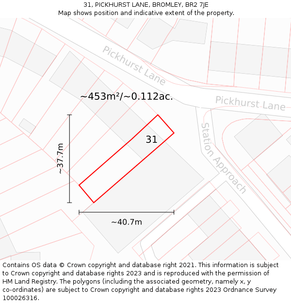 31, PICKHURST LANE, BROMLEY, BR2 7JE: Plot and title map