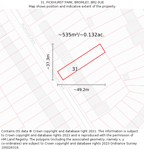 31, PICKHURST PARK, BROMLEY, BR2 0UE: Plot and title map