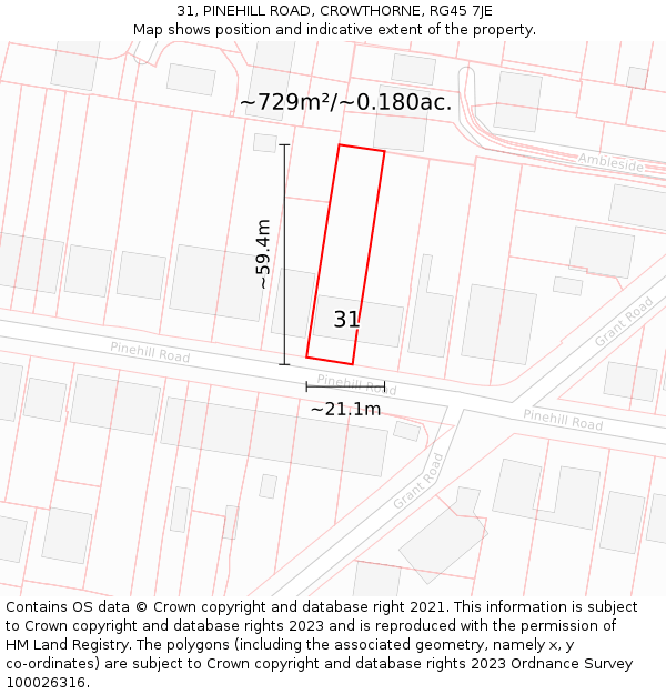 31, PINEHILL ROAD, CROWTHORNE, RG45 7JE: Plot and title map