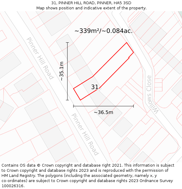 31, PINNER HILL ROAD, PINNER, HA5 3SD: Plot and title map