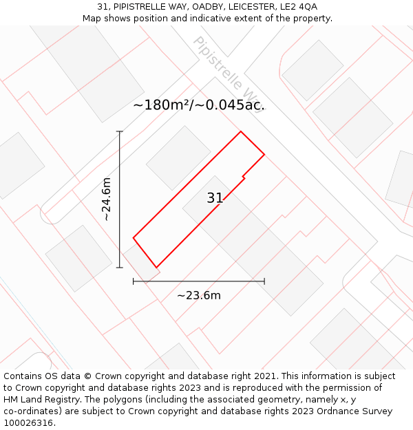 31, PIPISTRELLE WAY, OADBY, LEICESTER, LE2 4QA: Plot and title map