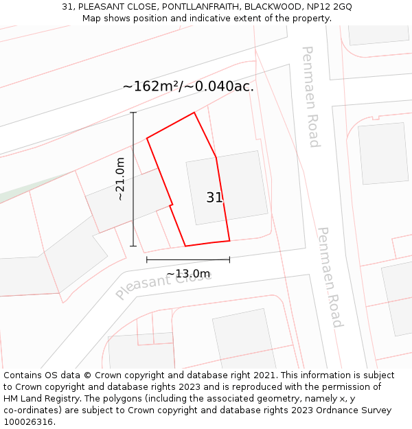 31, PLEASANT CLOSE, PONTLLANFRAITH, BLACKWOOD, NP12 2GQ: Plot and title map