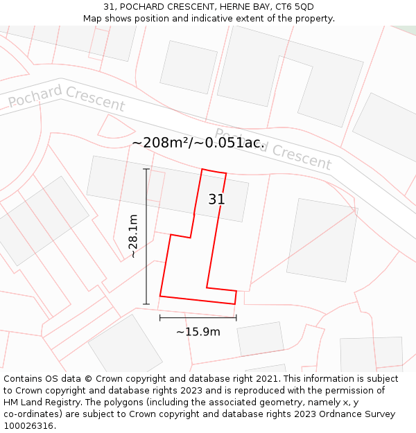 31, POCHARD CRESCENT, HERNE BAY, CT6 5QD: Plot and title map