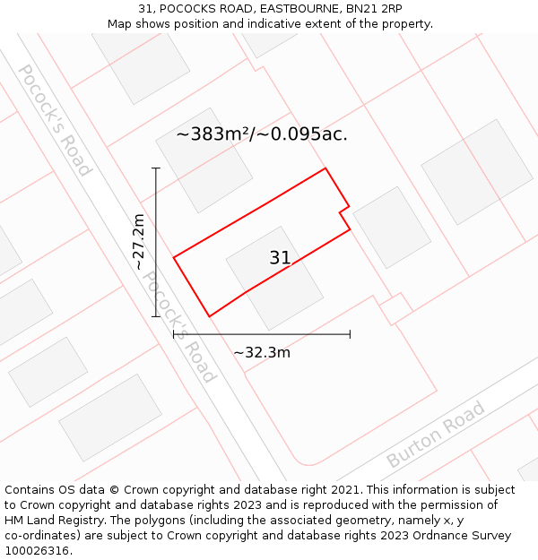 31, POCOCKS ROAD, EASTBOURNE, BN21 2RP: Plot and title map