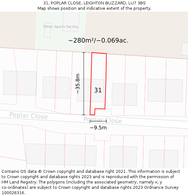 31, POPLAR CLOSE, LEIGHTON BUZZARD, LU7 3BS: Plot and title map
