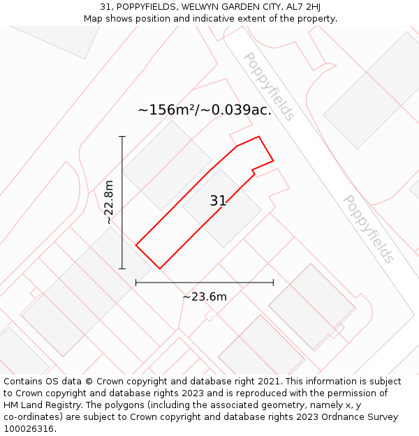 31, POPPYFIELDS, WELWYN GARDEN CITY, AL7 2HJ: Plot and title map