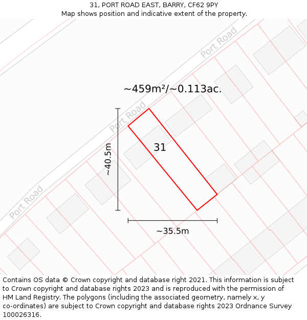 31, PORT ROAD EAST, BARRY, CF62 9PY: Plot and title map