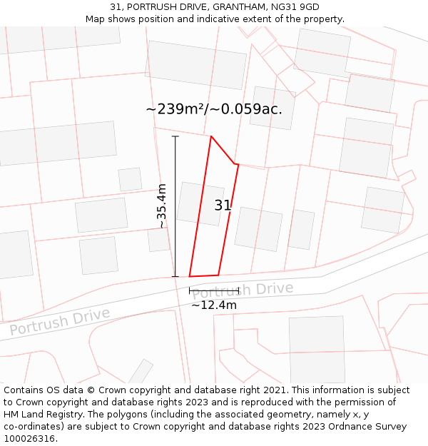 31, PORTRUSH DRIVE, GRANTHAM, NG31 9GD: Plot and title map