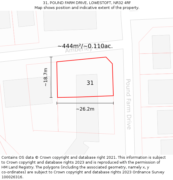 31, POUND FARM DRIVE, LOWESTOFT, NR32 4RF: Plot and title map