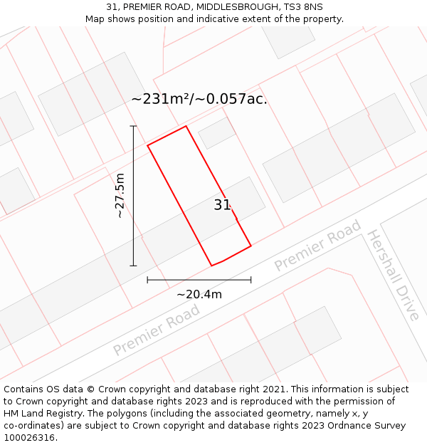 31, PREMIER ROAD, MIDDLESBROUGH, TS3 8NS: Plot and title map