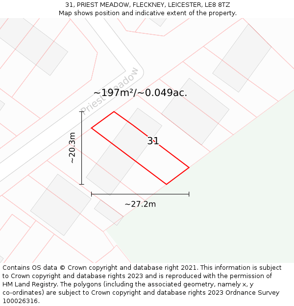 31, PRIEST MEADOW, FLECKNEY, LEICESTER, LE8 8TZ: Plot and title map