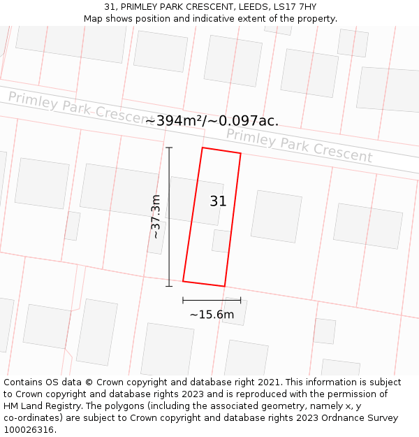 31, PRIMLEY PARK CRESCENT, LEEDS, LS17 7HY: Plot and title map
