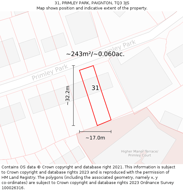 31, PRIMLEY PARK, PAIGNTON, TQ3 3JS: Plot and title map