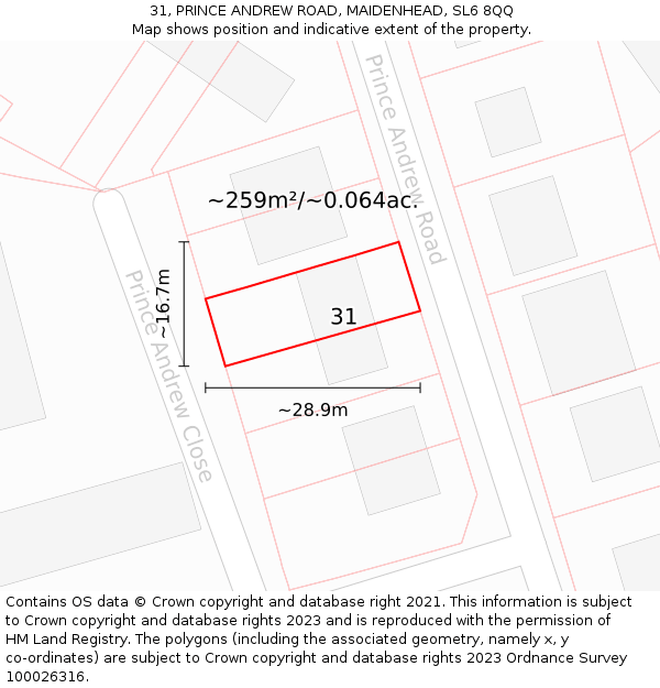 31, PRINCE ANDREW ROAD, MAIDENHEAD, SL6 8QQ: Plot and title map