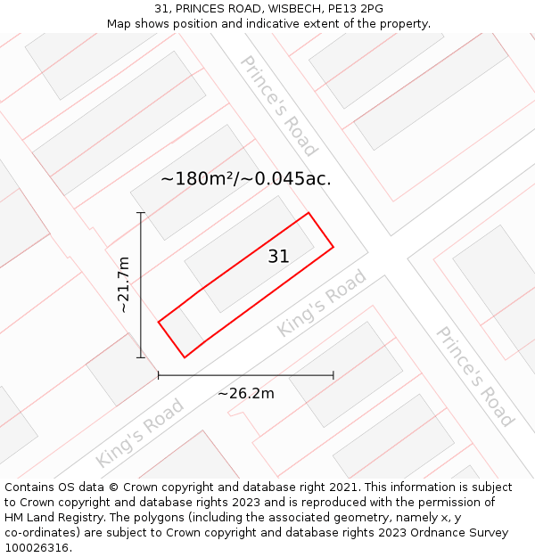 31, PRINCES ROAD, WISBECH, PE13 2PG: Plot and title map