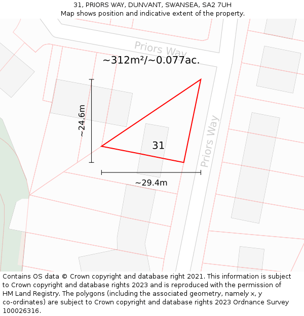 31, PRIORS WAY, DUNVANT, SWANSEA, SA2 7UH: Plot and title map