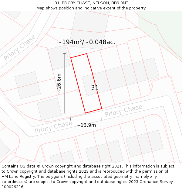 31, PRIORY CHASE, NELSON, BB9 0NT: Plot and title map