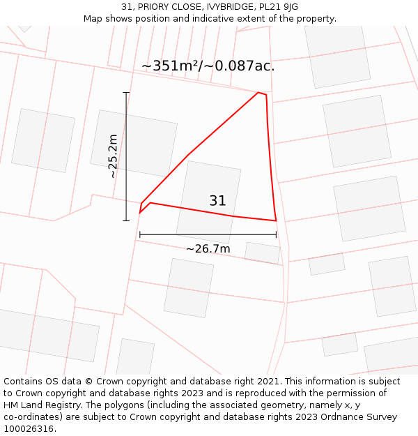 31, PRIORY CLOSE, IVYBRIDGE, PL21 9JG: Plot and title map
