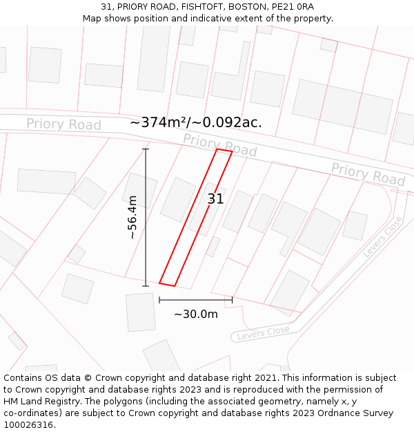 31, PRIORY ROAD, FISHTOFT, BOSTON, PE21 0RA: Plot and title map