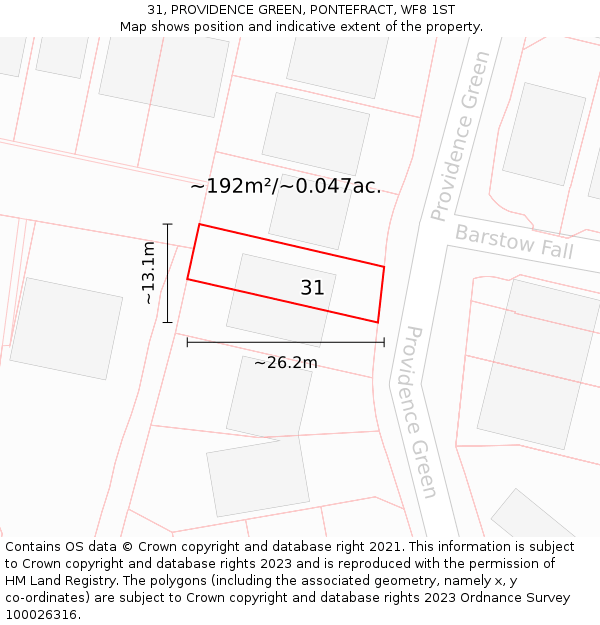 31, PROVIDENCE GREEN, PONTEFRACT, WF8 1ST: Plot and title map