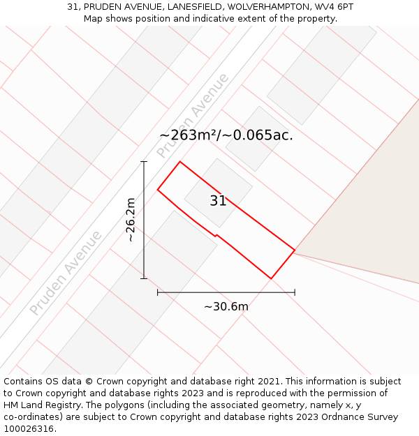 31, PRUDEN AVENUE, LANESFIELD, WOLVERHAMPTON, WV4 6PT: Plot and title map