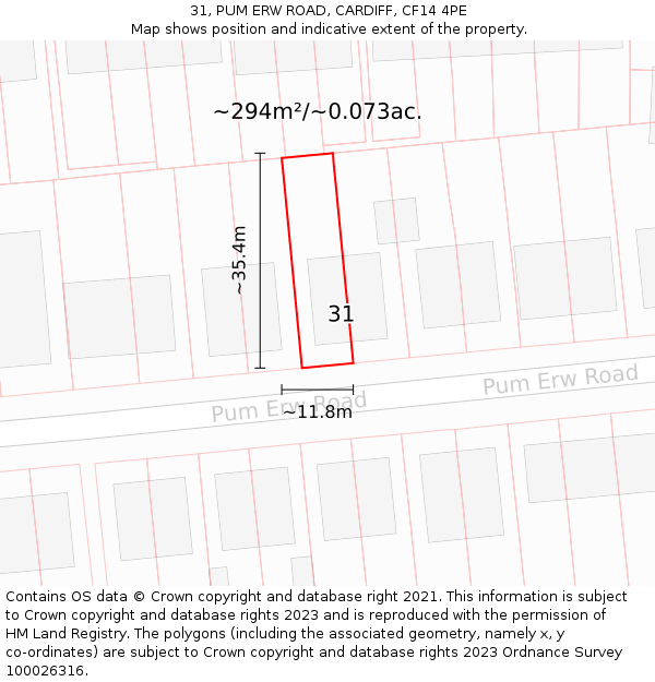 31, PUM ERW ROAD, CARDIFF, CF14 4PE: Plot and title map