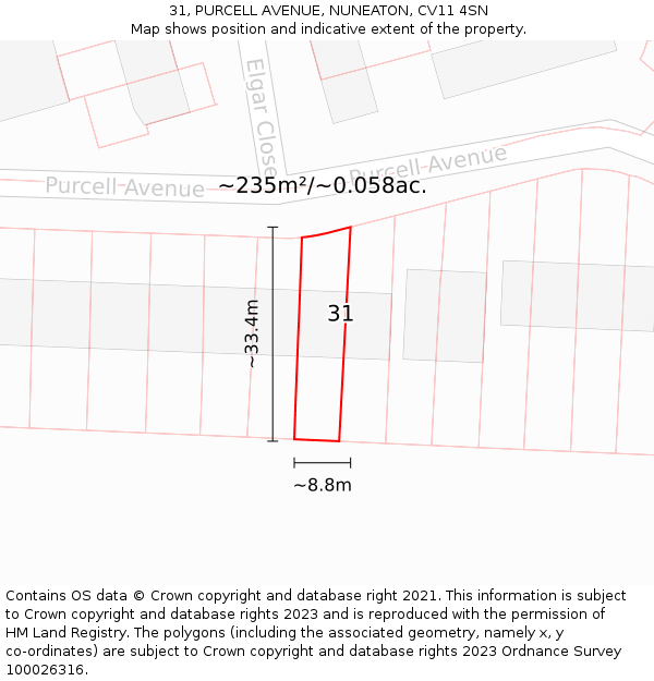 31, PURCELL AVENUE, NUNEATON, CV11 4SN: Plot and title map