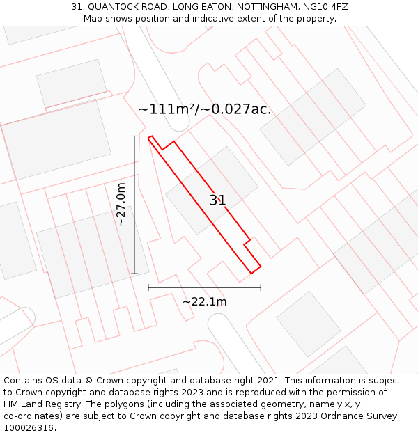 31, QUANTOCK ROAD, LONG EATON, NOTTINGHAM, NG10 4FZ: Plot and title map