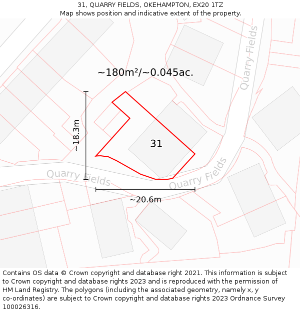 31, QUARRY FIELDS, OKEHAMPTON, EX20 1TZ: Plot and title map