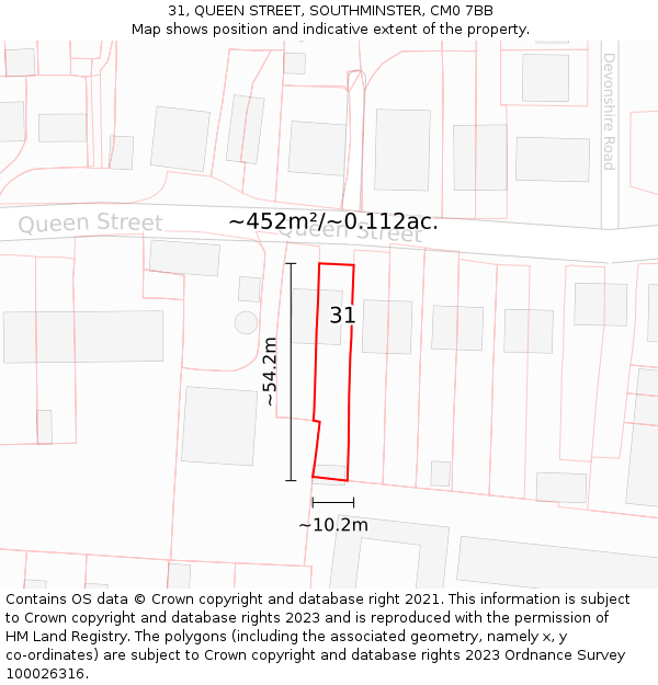 31, QUEEN STREET, SOUTHMINSTER, CM0 7BB: Plot and title map