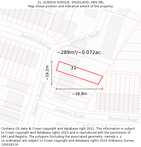 31, QUEENS AVENUE, SNODLAND, ME6 5BL: Plot and title map