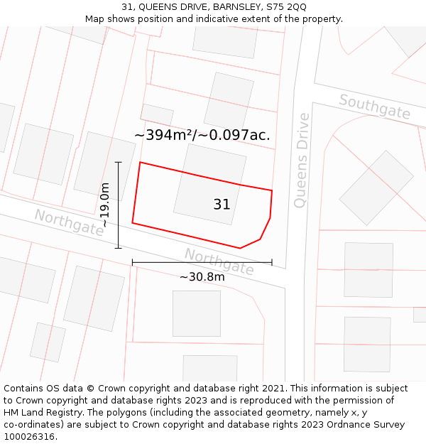31, QUEENS DRIVE, BARNSLEY, S75 2QQ: Plot and title map