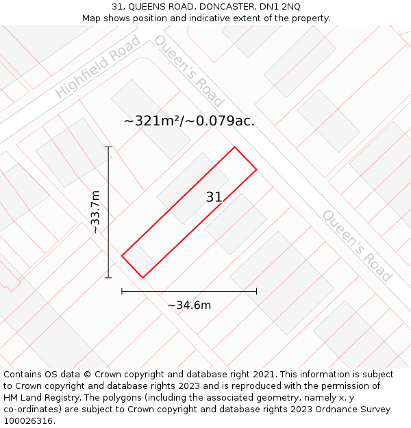 31, QUEENS ROAD, DONCASTER, DN1 2NQ: Plot and title map