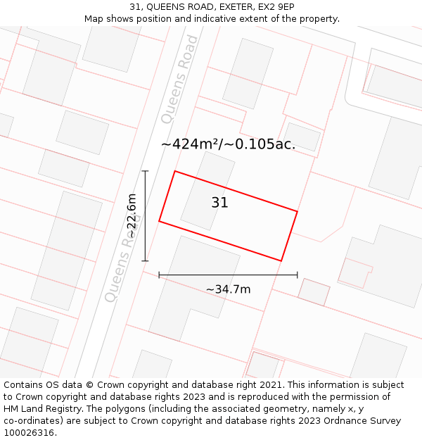 31, QUEENS ROAD, EXETER, EX2 9EP: Plot and title map