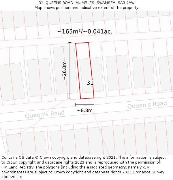 31, QUEENS ROAD, MUMBLES, SWANSEA, SA3 4AW: Plot and title map
